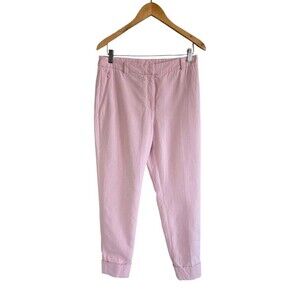 Akris Mulberry Silk  Pants Womens 6 Pink Cuffed Leg Zip Pockets  Made In Italy